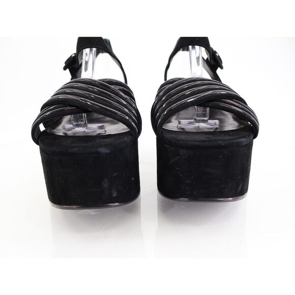 Tory Burch Bombe Cross Strap Platform Sandal Black Suede Leather Slingback 9.5 M - Picture 3 of 14